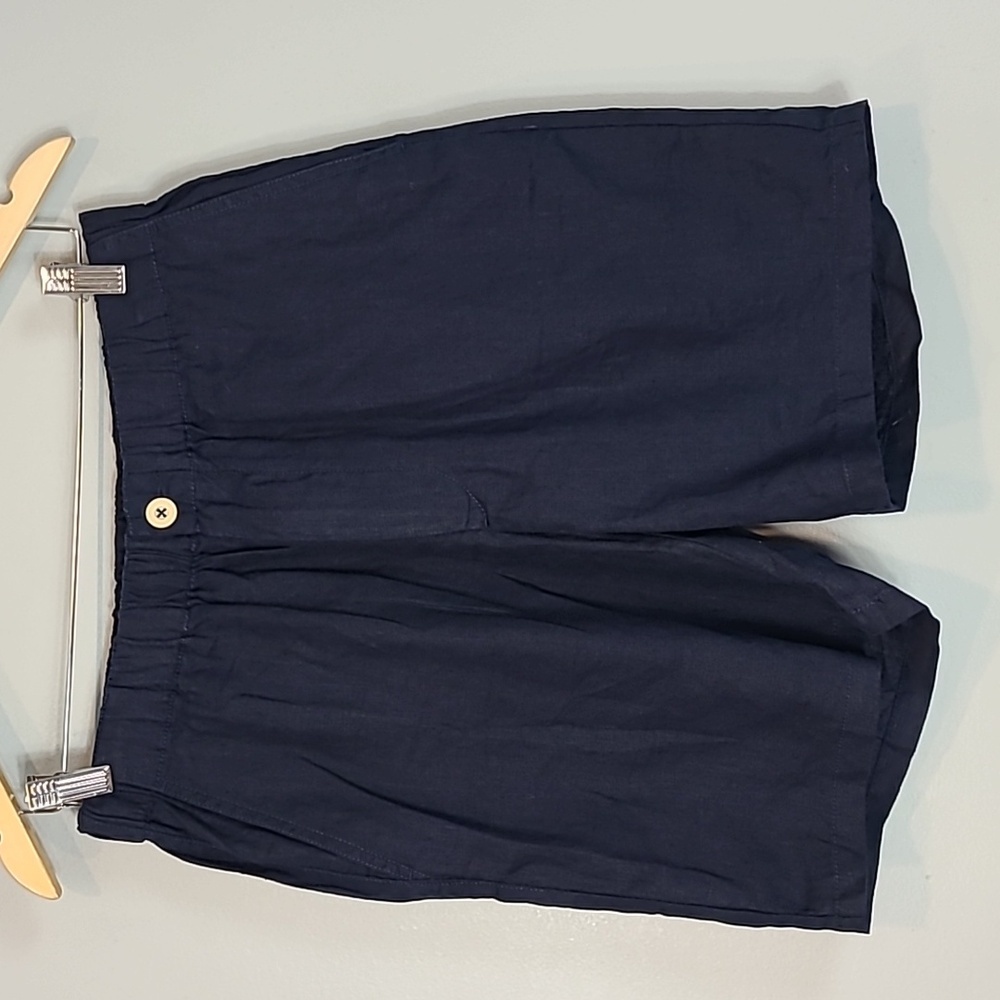 Quince Navy Elastic Waist Linen-Blend Shorts Sz S